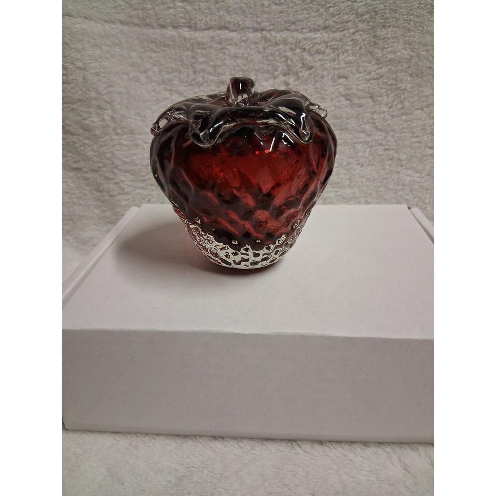 Vtg Kanawha Hand Blown Ruby Red Art Glass Strawberry 3.5 " Paperweight
